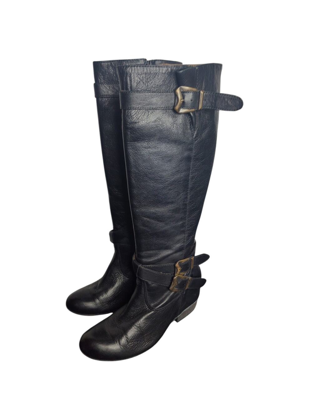 Miz Mooz Kristen Black Leather Double Buckle Riding Boots W8.5